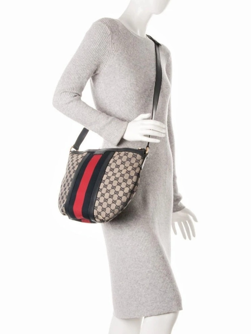Gucci Blue GG Canvas & Leather Vintage Web Medium Crossbody Bag, Blue & Red